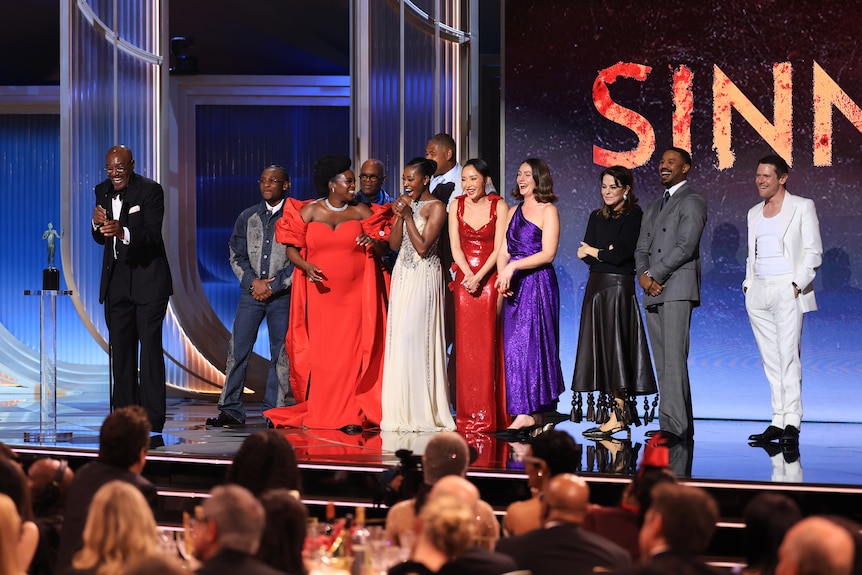 The cast of Sinners as they accepted their 2026 Actor Award for Best Ensemble.
