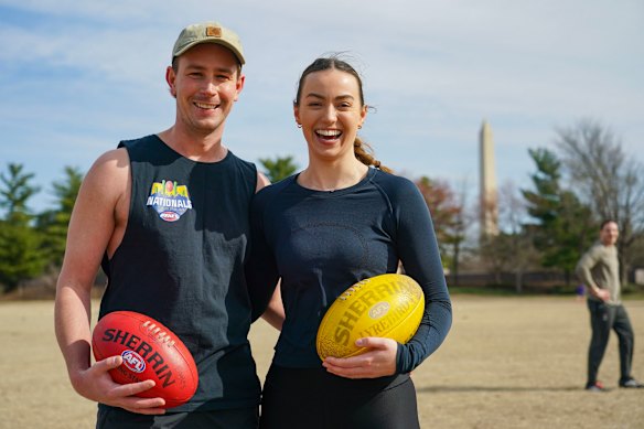 Will Lack and fiancee Jacqui Page, who play Australian rules football for the DC Eagles in Washington.