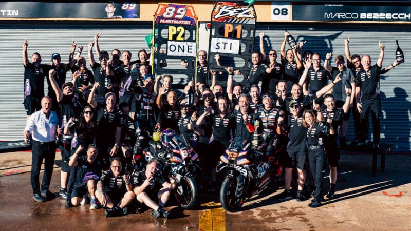 Aprilia celebrates its second MotoGP one-two and its first since 2023, when Aleix Espargaró and Maverick Viñales finished first and second at Barcelona