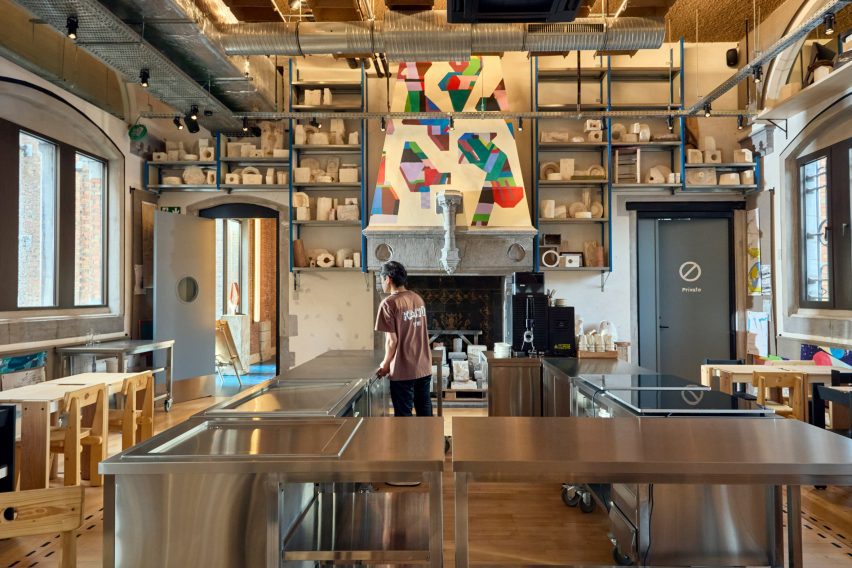 Reclaimed materials in the living room space