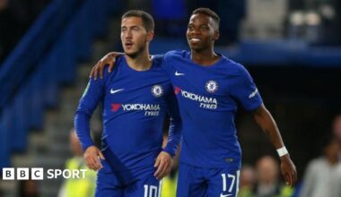 Charly Musonda with his arm around Eden Hazard while playing for Chelsea