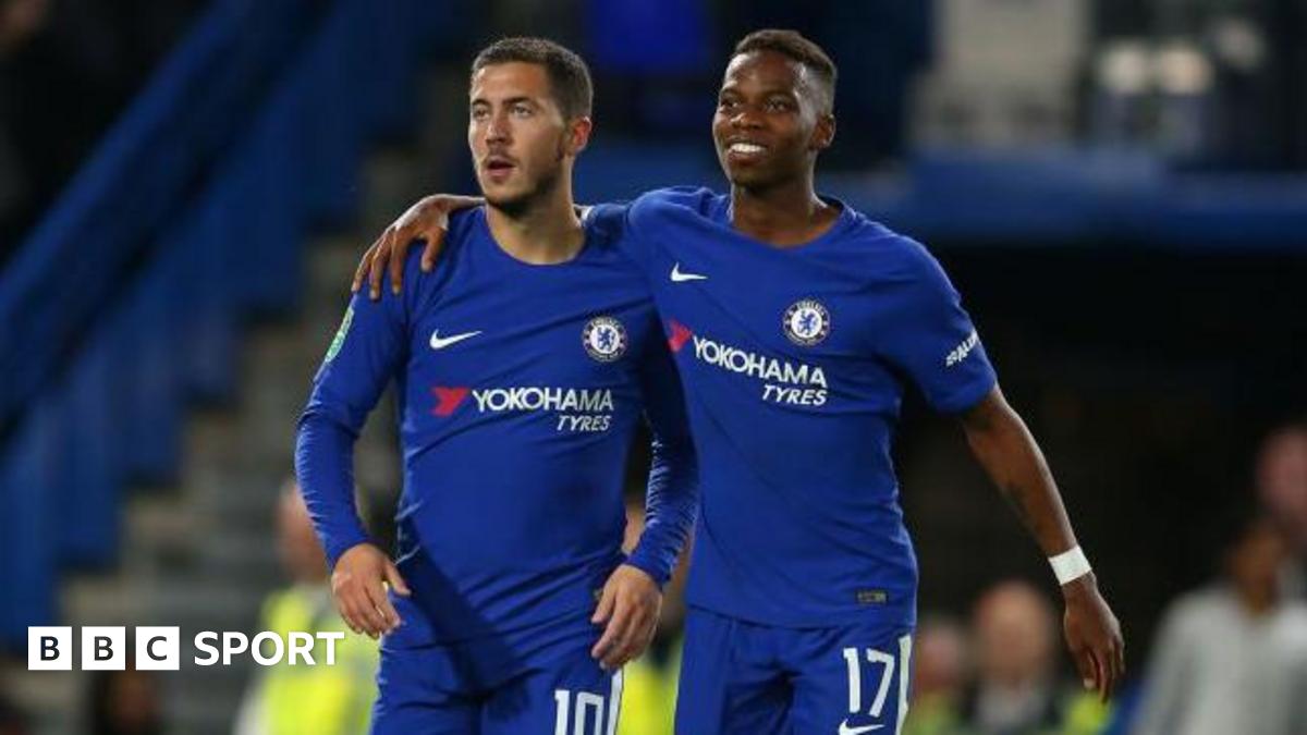 Charly Musonda with his arm around Eden Hazard while playing for Chelsea