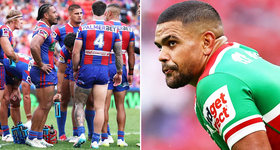 Trey Mooney (L) has copped a one-game ban, while Latrell Mitchell (R) was one of six players fined by the NRL. Image: Getty/AAP