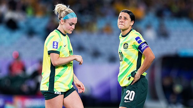 Sam Kerr and teammate Ellie Carpenter during the AFC Women's Asian Cup.