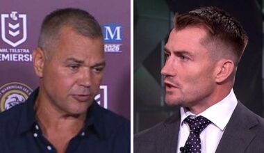 Kieran Foran reacts to Anthony Seibold