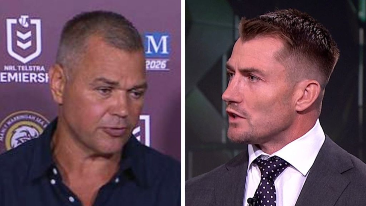 Kieran Foran reacts to Anthony Seibold