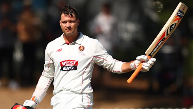 Alex Carey brings up his ton for South Australia.