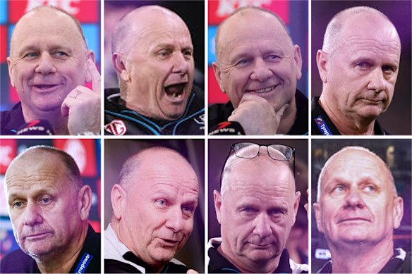 The many expressions of former Port Adelaide coach Ken Hinkley.