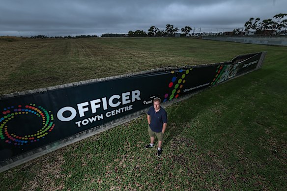Scott Morgan in front of a section of the Officer Town Centre project, which is yet to commence construction.