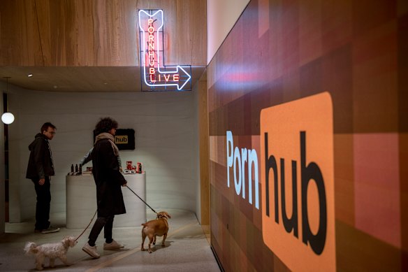 Visitors inside a PornHub pop-up shop in the SoHo neighborhood of Manhattan, New York.
