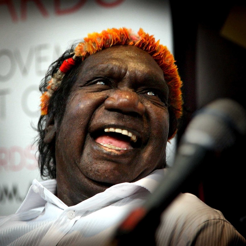 Mandawuy Yunupingu laughs during a photo shoot at the ARIA Awards in 2012.