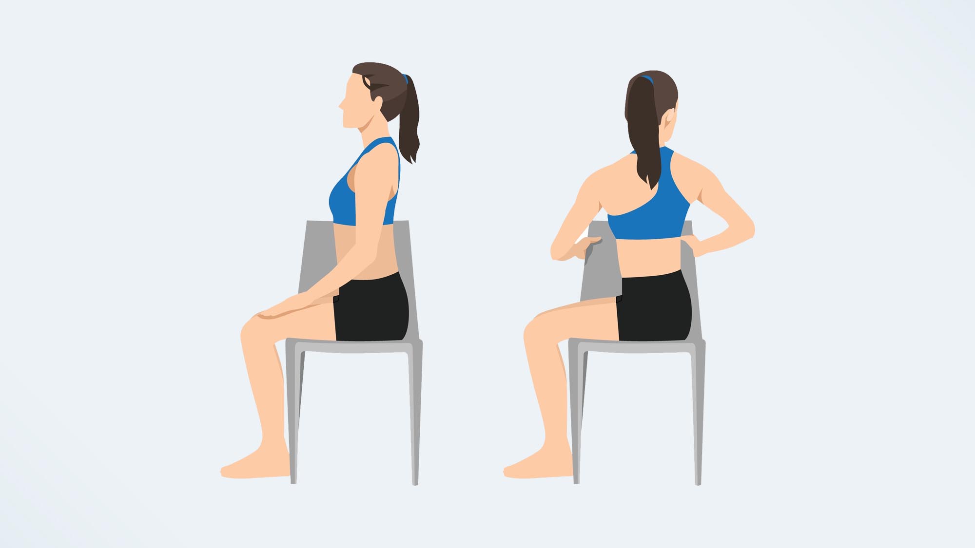 an illo of a woman doing a seated trunk rotation