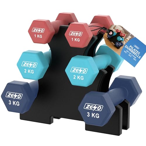 Zeno Dumbbells Set | Dumbbells Set Women | Sweat Resistant Weights for Women With Storage Stand | Vinyl Coated for Ultimate Grip | Weights for Pilates &amp; Home Workouts | Includes 1kg, 2kg, 3kg | Ocean