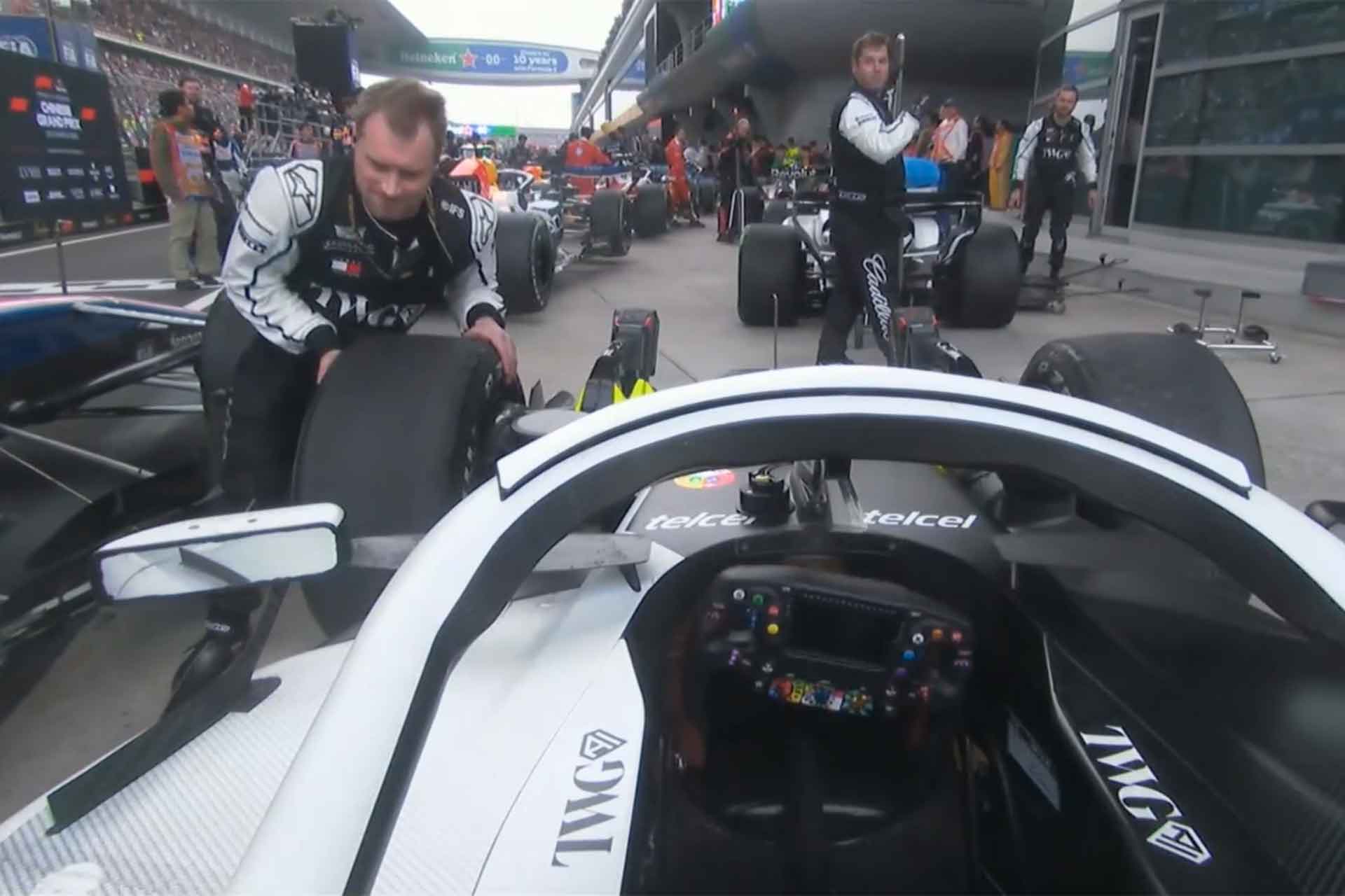 The Cadillac mechanic reached Perez's car just in time to avoid a crash