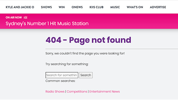Visitors to the Kyle and Jackie O page of KIIS 1065’s website were shown an error message on Wednesday morning.