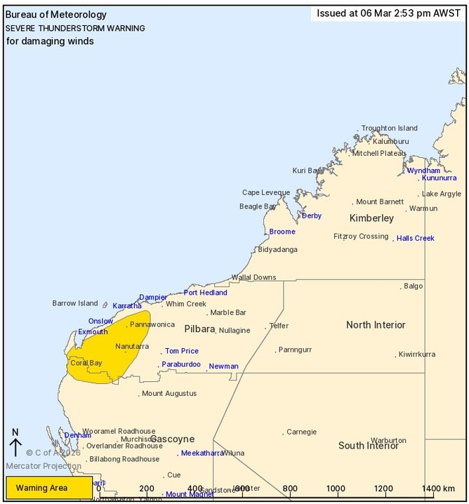 Severe thunderstorms are expected to lash the area in dark yellow.