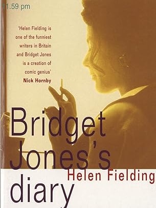 The cover jacket of Bridget Jones's Diary, featuring a woman in profile smoking.