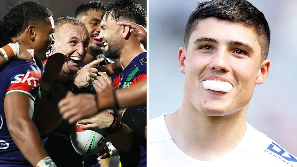 Jett Cleary (pictured right) missed out on his NRL debut after being overlooked for Luke Hanson to play this weekend. (Images: Getty Images)