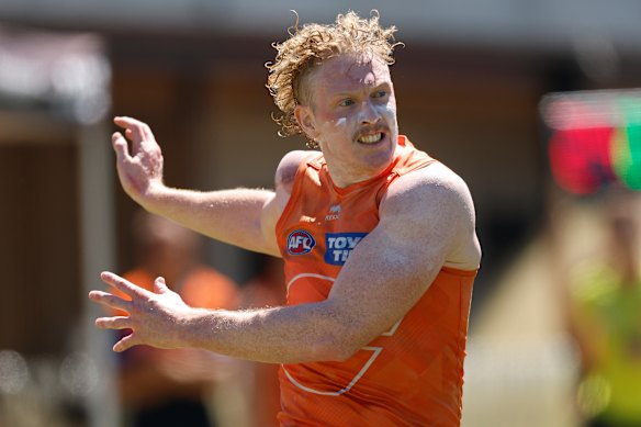 Clayton Oliver’s first hit-out for the Giants.