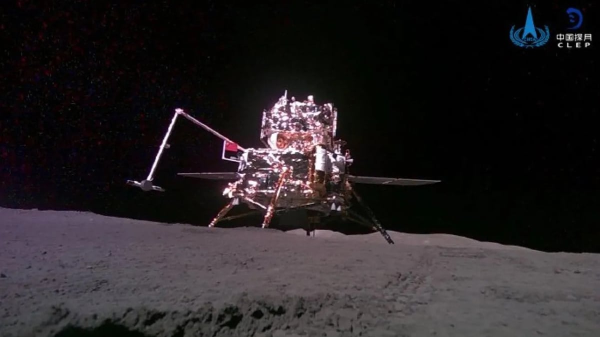 Chang'e 6 lander on the lunar far side - taken by a small rover accompanying it. Credit - Chinese National Space Agency/Chinese Academy of Sciences