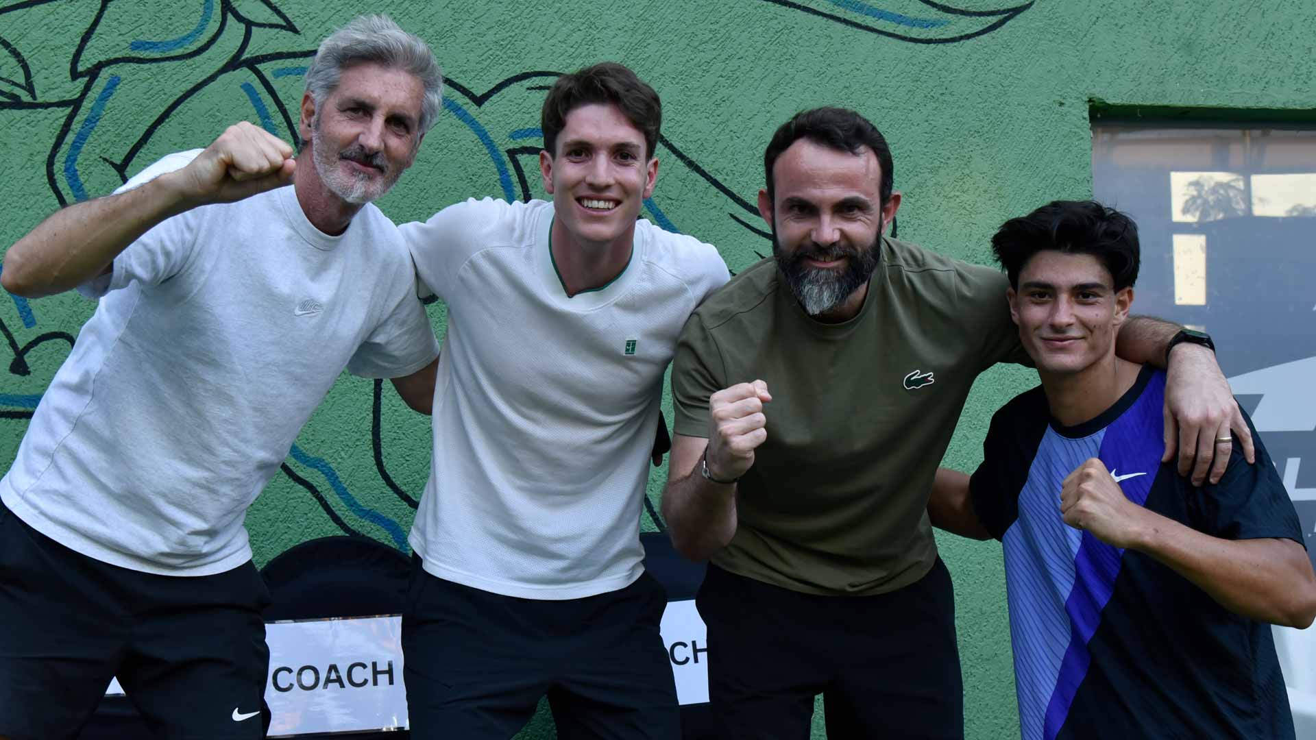 Cina celebrates his Pune title with his team, from left to right: Francesco Cina, Francesco Cardinale and Eric Hernandez.