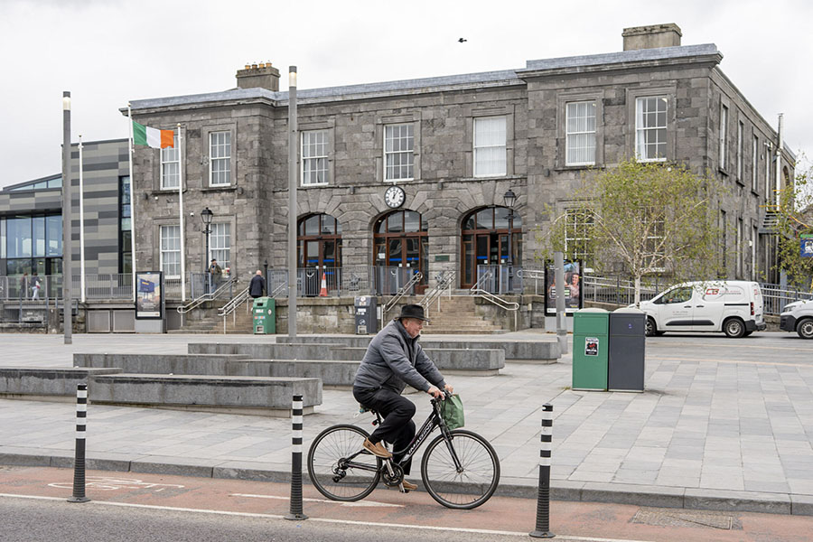 cyclist on cycle lane near station Limerick