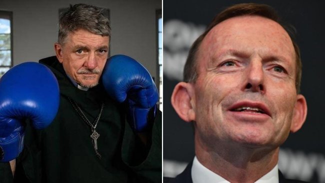 Father Dave Smith has challenged former prime minister Tony Abbott to a boxing match for charity.