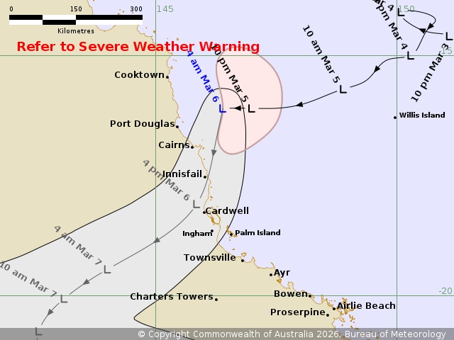 The path of a tropical low drawn on a map. 