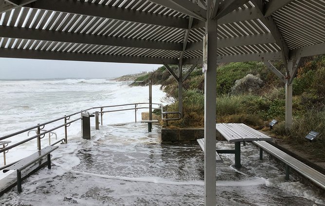 The Mettams Pool Gazebo during a storm in 2020. 