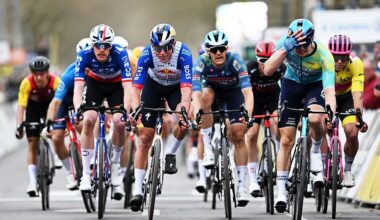MONTARGIS, FRANCE - MARCH 09: Max Kanter of Germany and Team XDS Astana (R) celebrates at finish line as stage winner ahead of Dorian Godon of France and Team INEOS Grenadiers, Laurence Pithie of New Zealand and Team Red Bull - BORA - hansgrohe, Jasper Stuyven of Belgium and Team Soudal Quick-Step, and Luke Lamperti of United States and Team EF Education - EasyPost - Yellow leader jersey during the 84th Paris-Nice 2026, Stage 2 a 187km stage from Epone to Montargis / #UCIWT / on March 09, 2026 in Montargis, France. (Photo by Szymon Gruchalski/Getty Images)