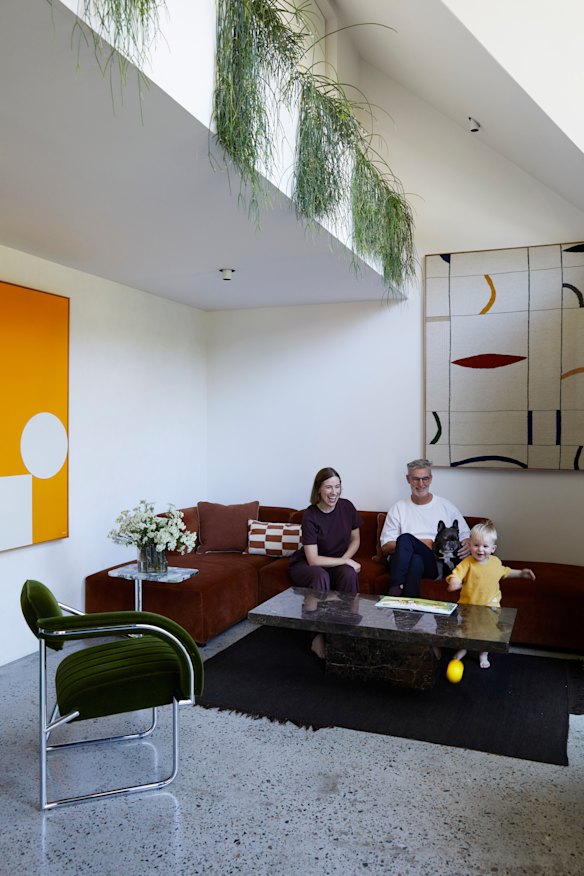 Ben and Diana Mitchell, pictured here with son Jude and dog Bleu, were keen to retain the character of the building. 