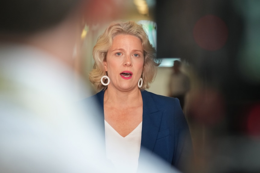 Lady standing in front of media