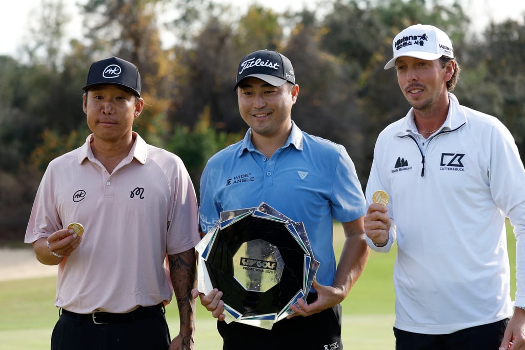 Anthony Kim (left) earned a spot at the LIV Golf Promotions event alongside Richard T. Lee and Bjorn Hellgren. Photo: Reuters