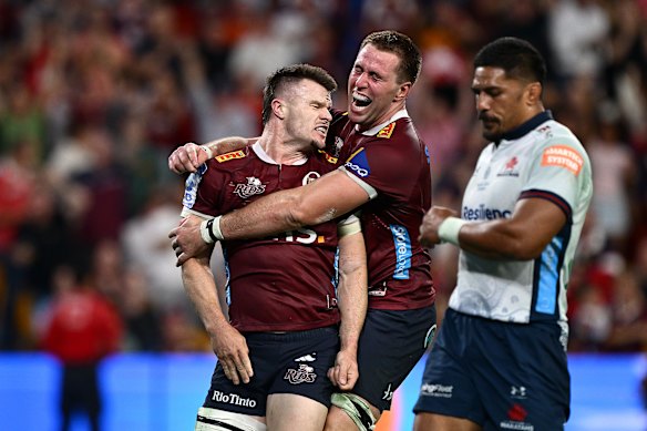 Isaac Henry of the Reds celebrates after scoring