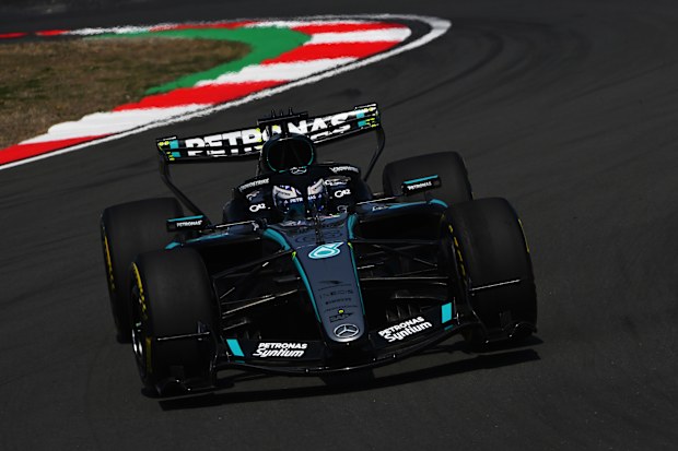George Russell of Great Britain driving the (63) Mercedes AMG Petronas F1 Team W17 on track during practice ahead of the F1 Grand Prix of China at Shanghai International Circuit on March 13, 2026 in Shanghai, China. (Photo by Rudy Carezzevoli/Getty Images)