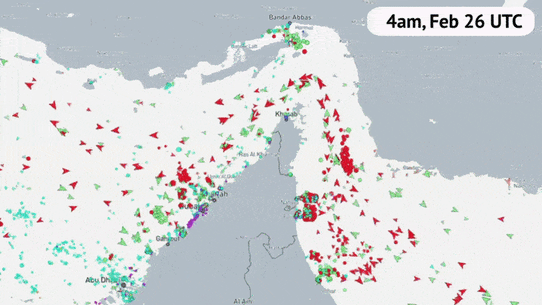 Shipping through the Strait of Hormuz From February 27 to March 4.