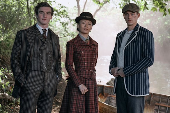 Dónal Finn, Zine Tseng, Hero Fiennes Tiffin in Young Sherlock.