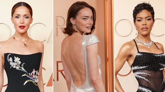 Rose Byrne, Emma Stone and Teyana Taylor at the Oscars.