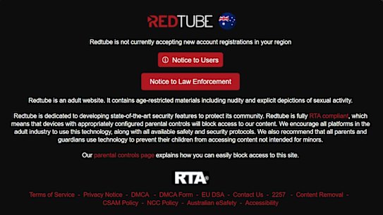 Screen grab showing the restricted landing webpage for Redtube. It is in protest against the new identification rules.