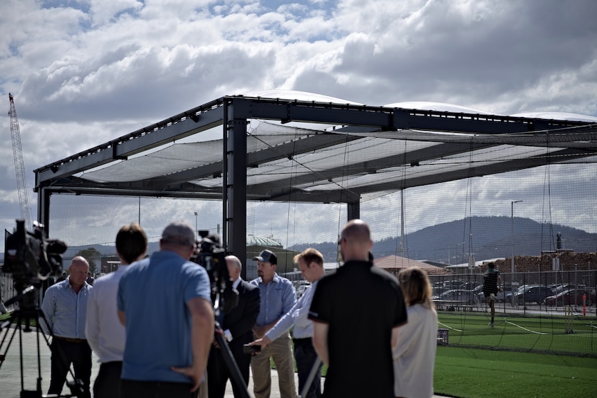 A testing rig has been installed at the stadium site in Hobart to test how shadows from the roof impact cricketers.