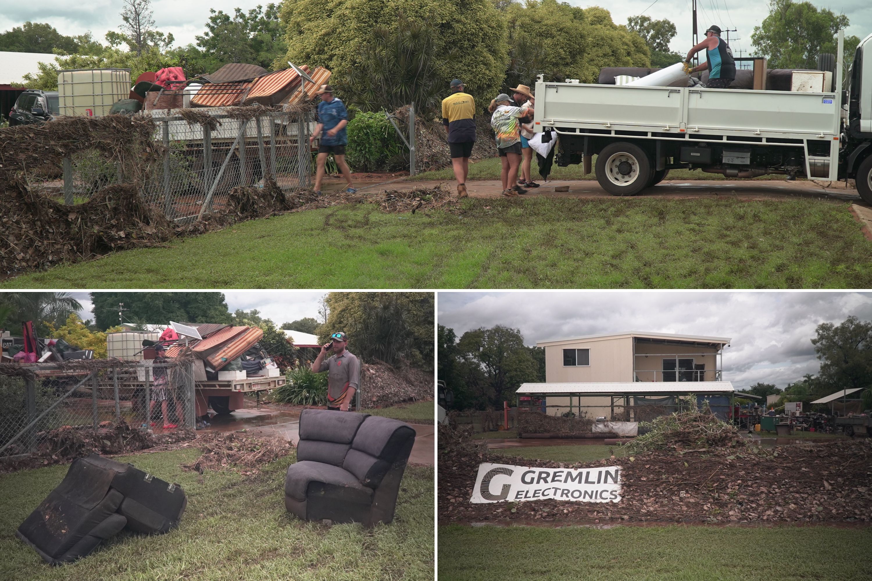 Volunteers help clean-up a property that was damaged by flooding.