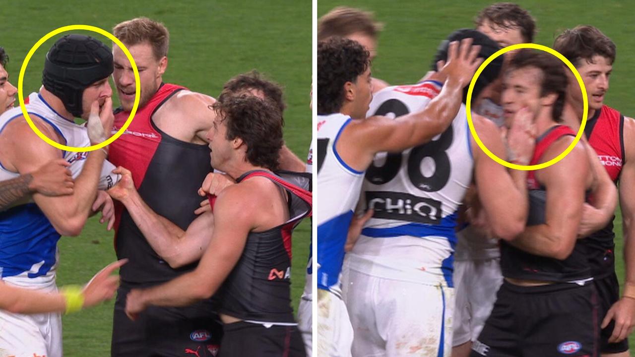 Tristan Xerri wipes blood on Andy McGrath’s face, video, Essendon v North Melbourne, suspension, reaction, tribunal, latest news