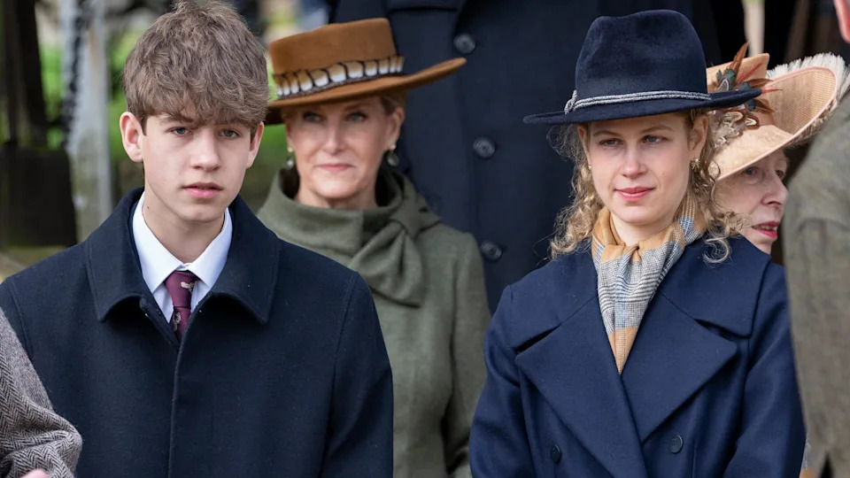 James, Earl of Wessex and Lady Louise Windsor attend the Christmas Day service at St Mary Magdalene Church in 2025