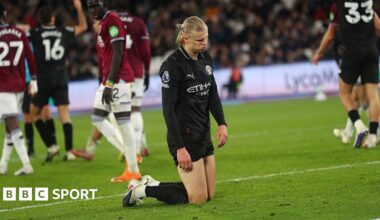 Erling Haaland looks deflated during Man City's draw at West Ham