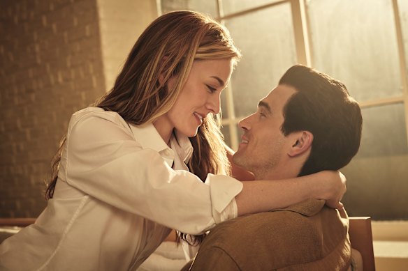 Sarah Pidgeon as Carolyn Bessette and Paul Kelly as John F. Kennedy Jr in Love Story.