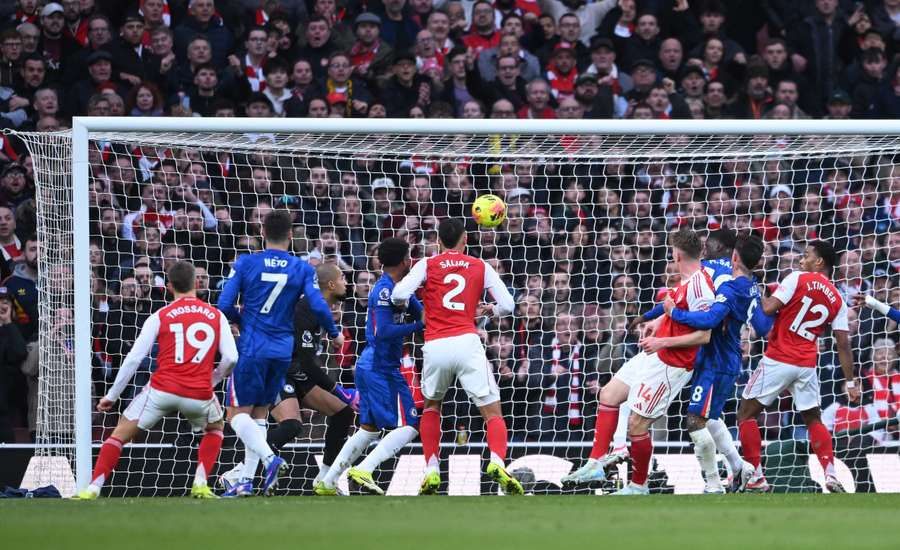 Arsenal's William Saliba scores their opening goal