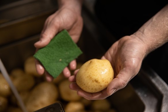 Bar Carnation's Spud Sisters potatoes are hand-scrubbed before chipping. 