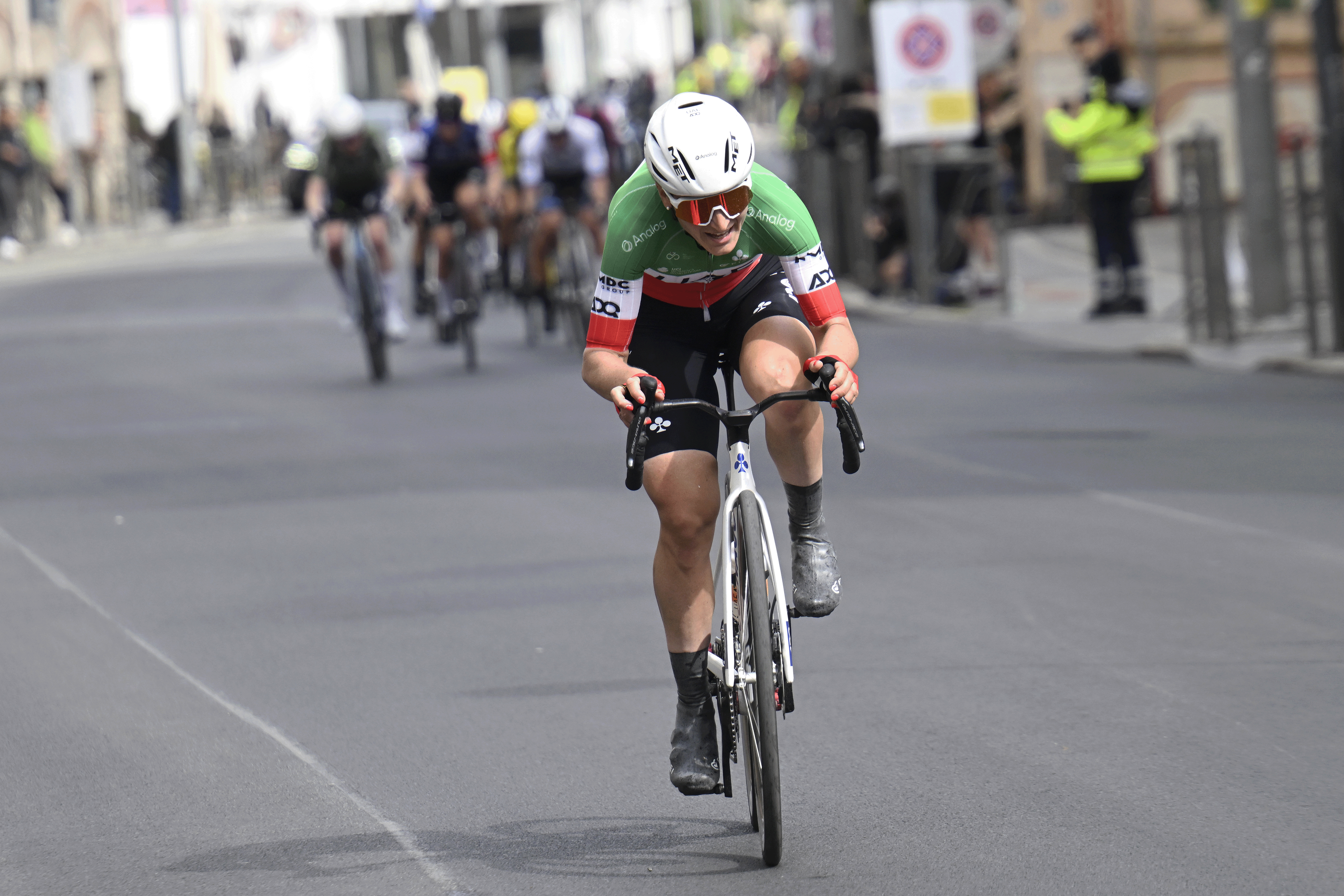 SANREMO, ITALY - MARCH 22: Elisa Longo Borghini of Italy and UAE Team ADQ attacks during the 1st Sanremo Women 2025 a 156km one day race from Genova to Sanremo / #UCIWWT / on March 22, 2025 in Sanremo, Italy. (Photo by Luca Bettini - Pool/Getty Images)