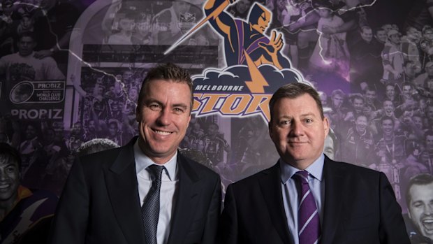Melbourne Storm chairman Matthew Tripp and fellow owner Bart Campbell. 
