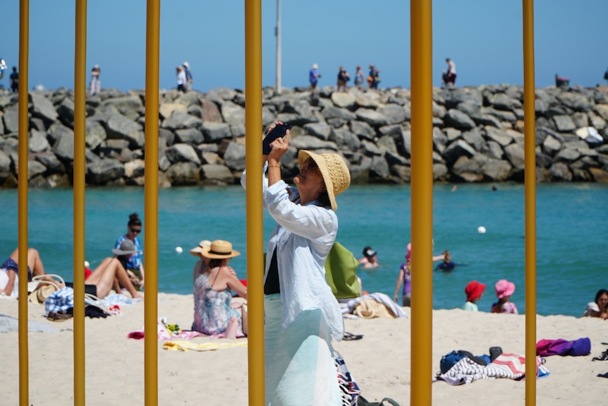 Art pieces installed at a beach